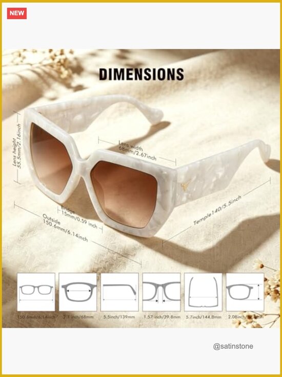 Retro Oversized Polarized Square Sunglasses UV400 Cat Eye Driving Travel main image 4